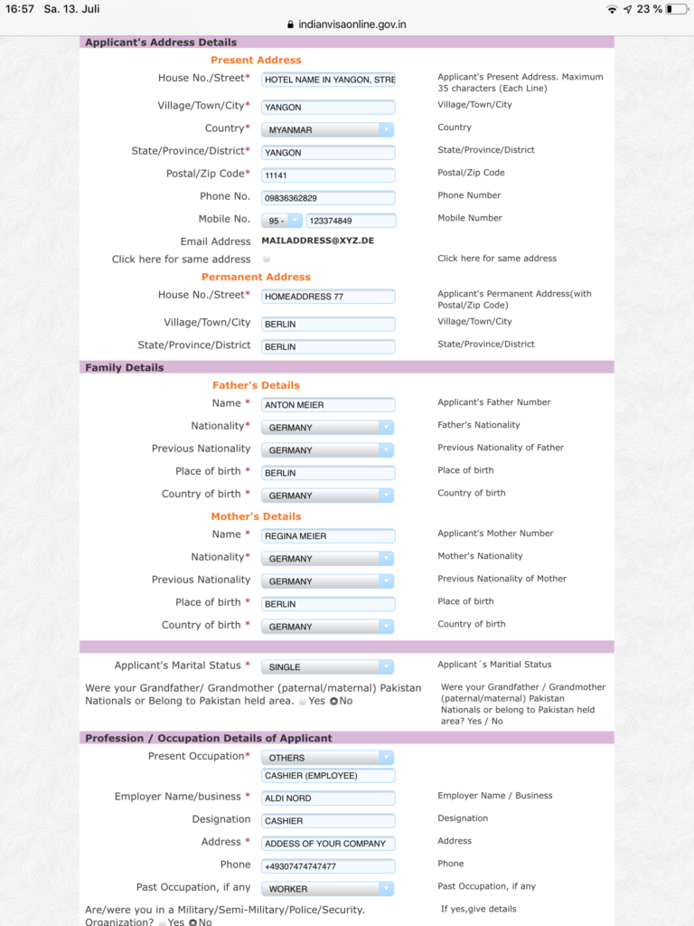 Application form 3