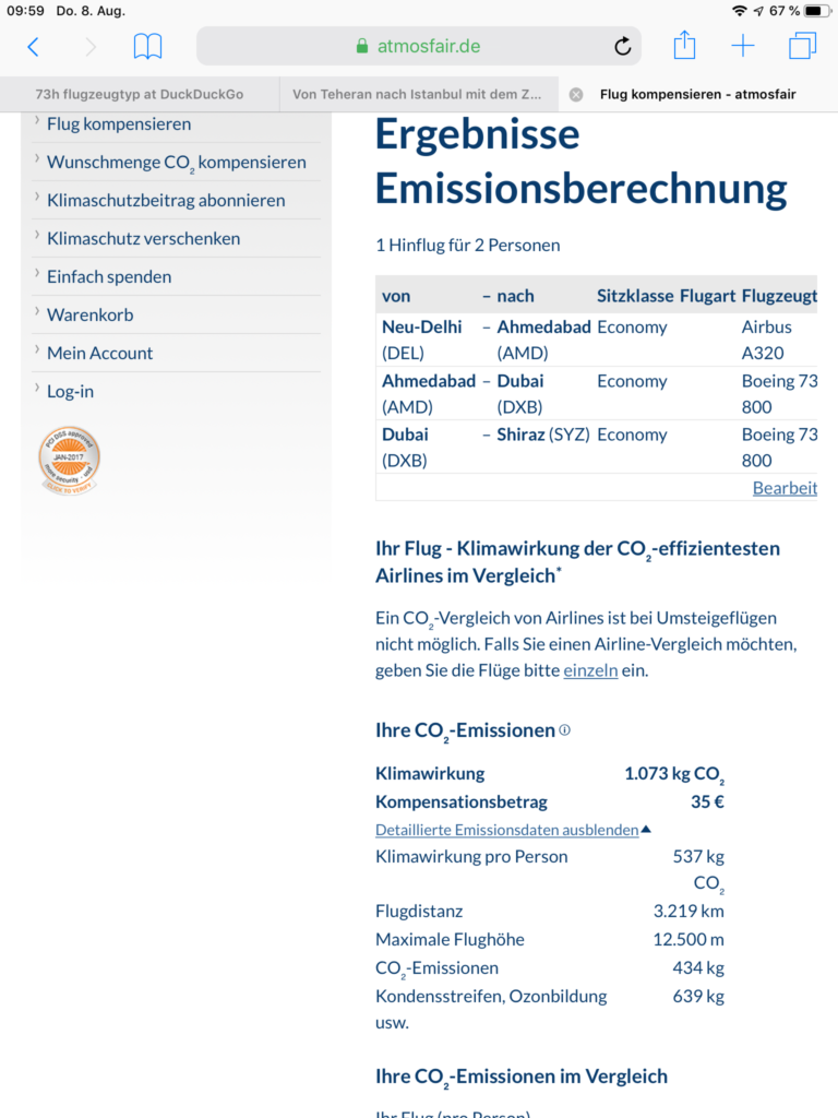 Atmosfair Berechnung